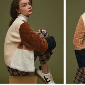 Anthropologie NWT Colorblocked Faux Fur Jacket Size M.